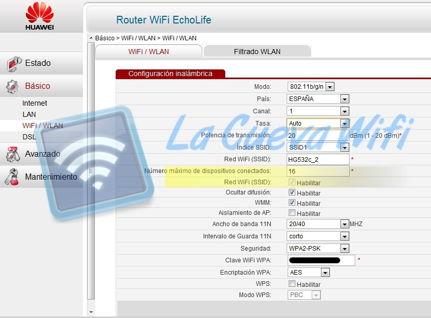Configuración del router Huawei HG532e en la dirección 192.168.l.254